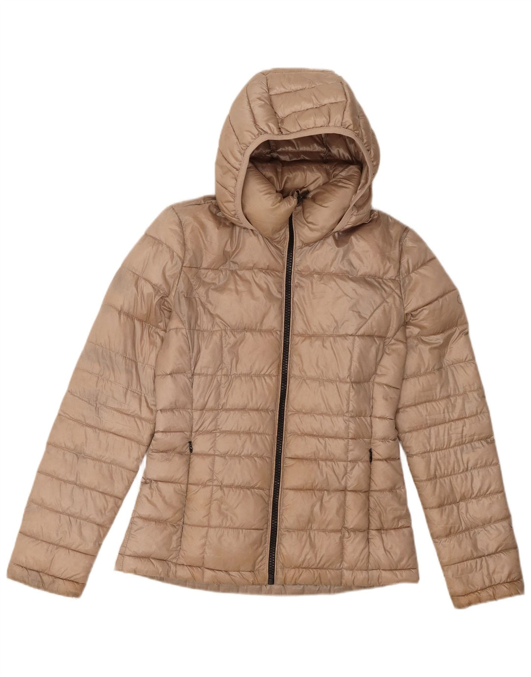 Calvin Klein Womens Hooded Padded Jacket UK 10 Small Beige Polyester