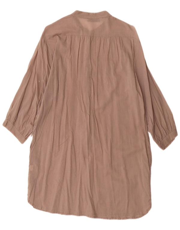 Zara Womens 3/4 Sleeve Shift Dress UK 14 Medium Brown Cotton
