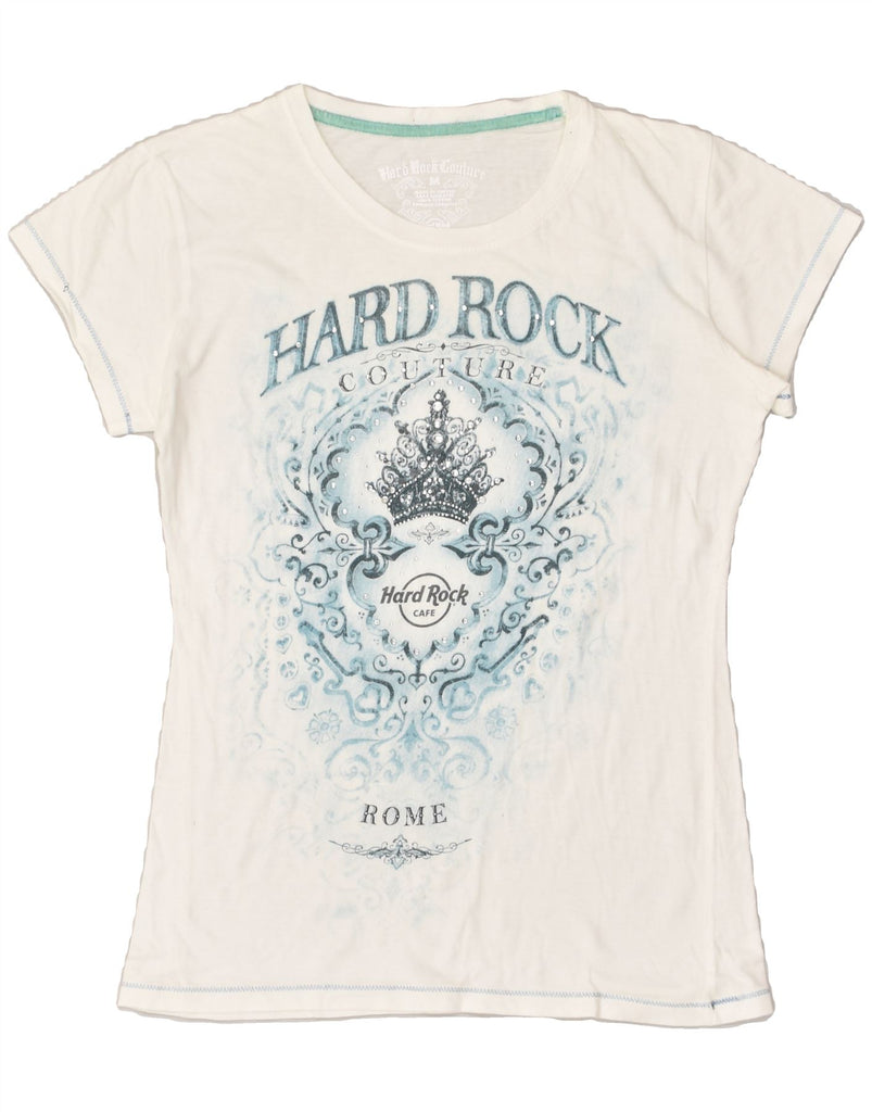 HARD ROCK CAFE Womens Rome Graphic T-Shirt Top UK 12 Medium White Cotton | Vintage Hard Rock Cafe | Thrift | Second-Hand Hard Rock Cafe | Used Clothing | Messina Hembry 