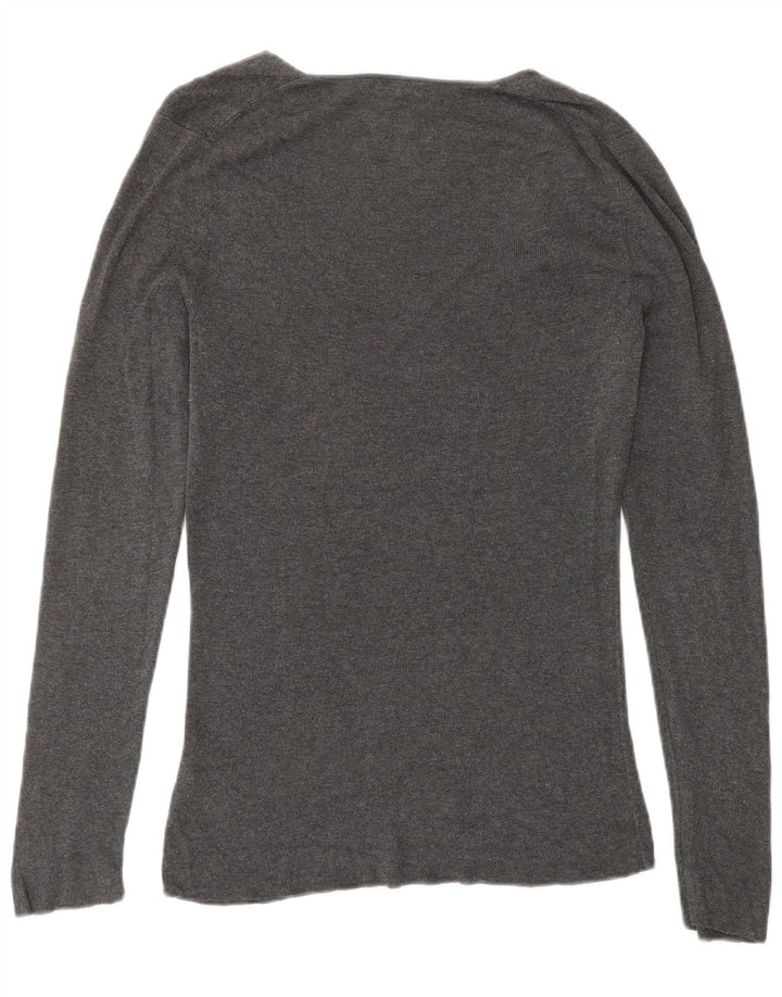 JIGSAW Womens V-Neck Jumper Sweater UK 12 Medium Grey Cotton