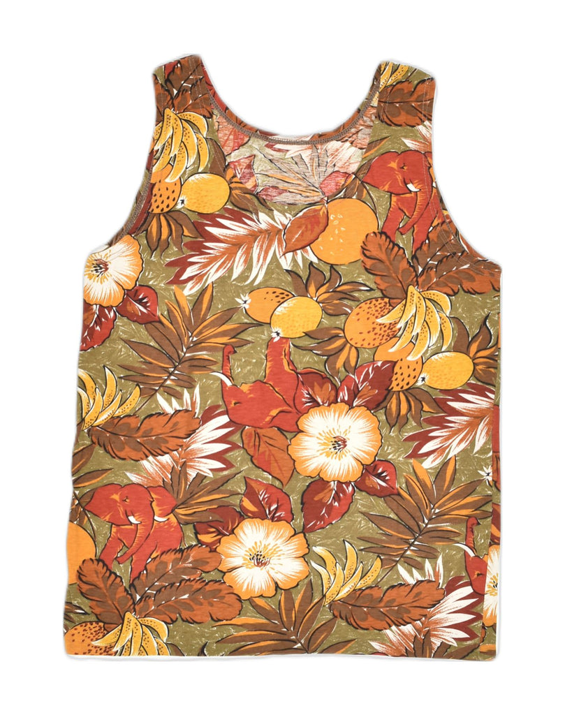 VINTAGE Womens Vest Top UK 18 XL Brown Floral Cotton | Vintage Vintage | Thrift | Second-Hand Vintage | Used Clothing | Messina Hembry 