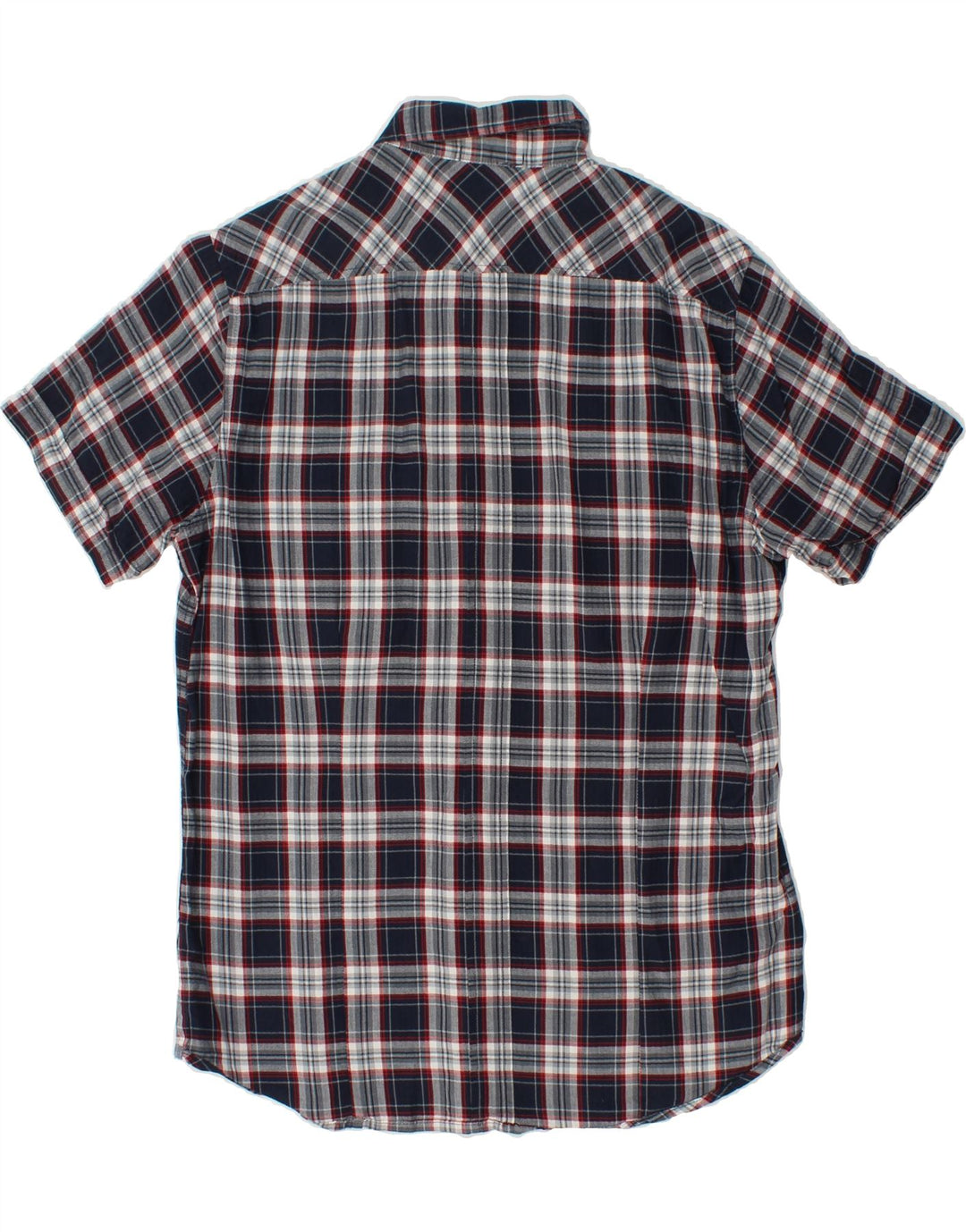 GAS Mens Short Sleeve Flannel Shirt Large Navy Blue Check Cotton Vintage Gas and Second-Hand Gas from Messina Hembry 
