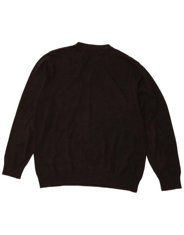 TOMMY HILFIGER Mens V-Neck Jumper Sweater Large Black Cotton