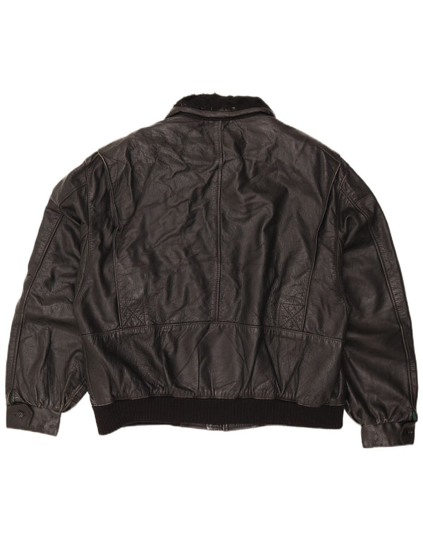 Vintage Mens Leather Jacket IT 56 3XL Black Leather