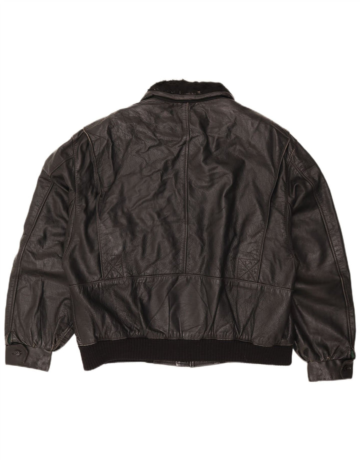 Vintage Mens Leather Jacket IT 56 3XL Black Leather