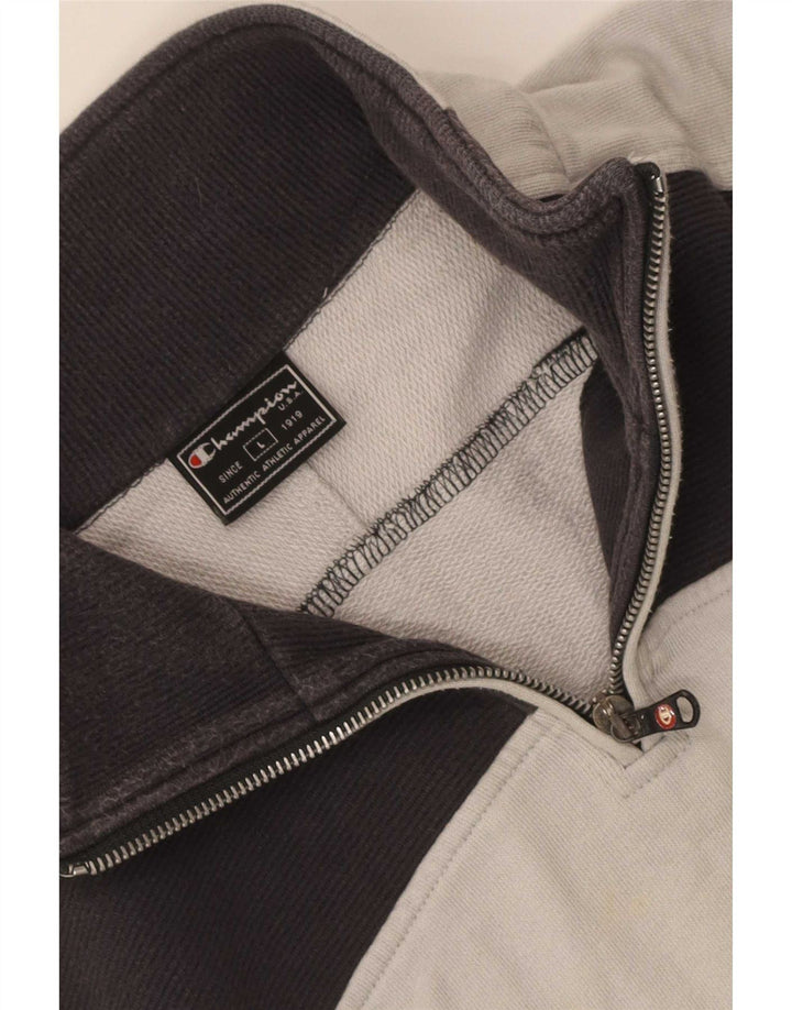 Champion Mens Zip Neck Sweatshirt Jumper Large Grey Colourblock