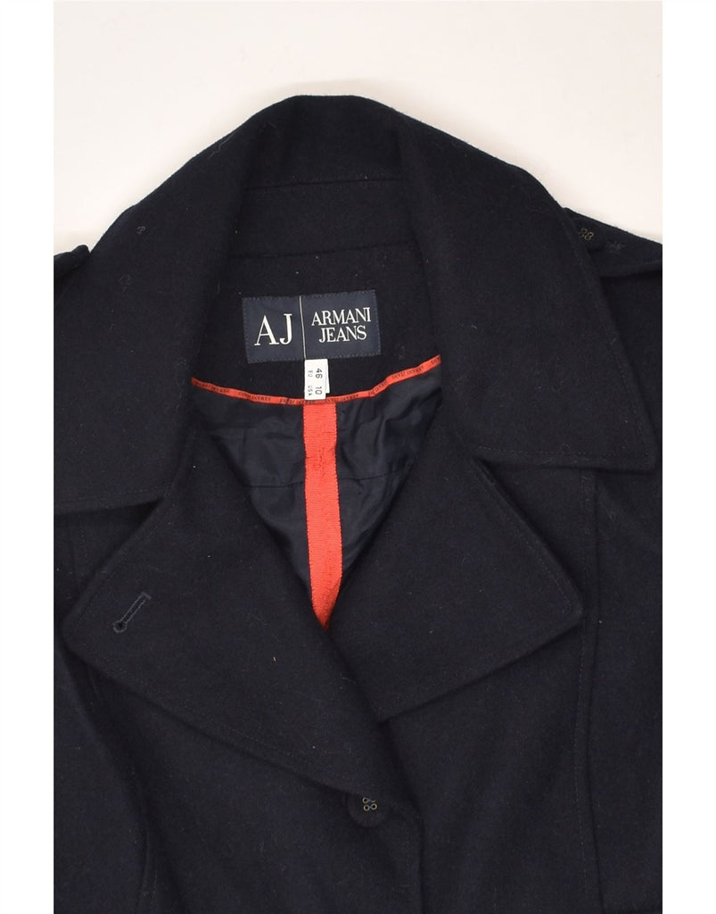 ARMANI JEANS Womens Crop Overcoat US 10 Large Navy Blue Wool | Vintage Armani Jeans | Thrift | Second-Hand Armani Jeans | Used Clothing | Messina Hembry 