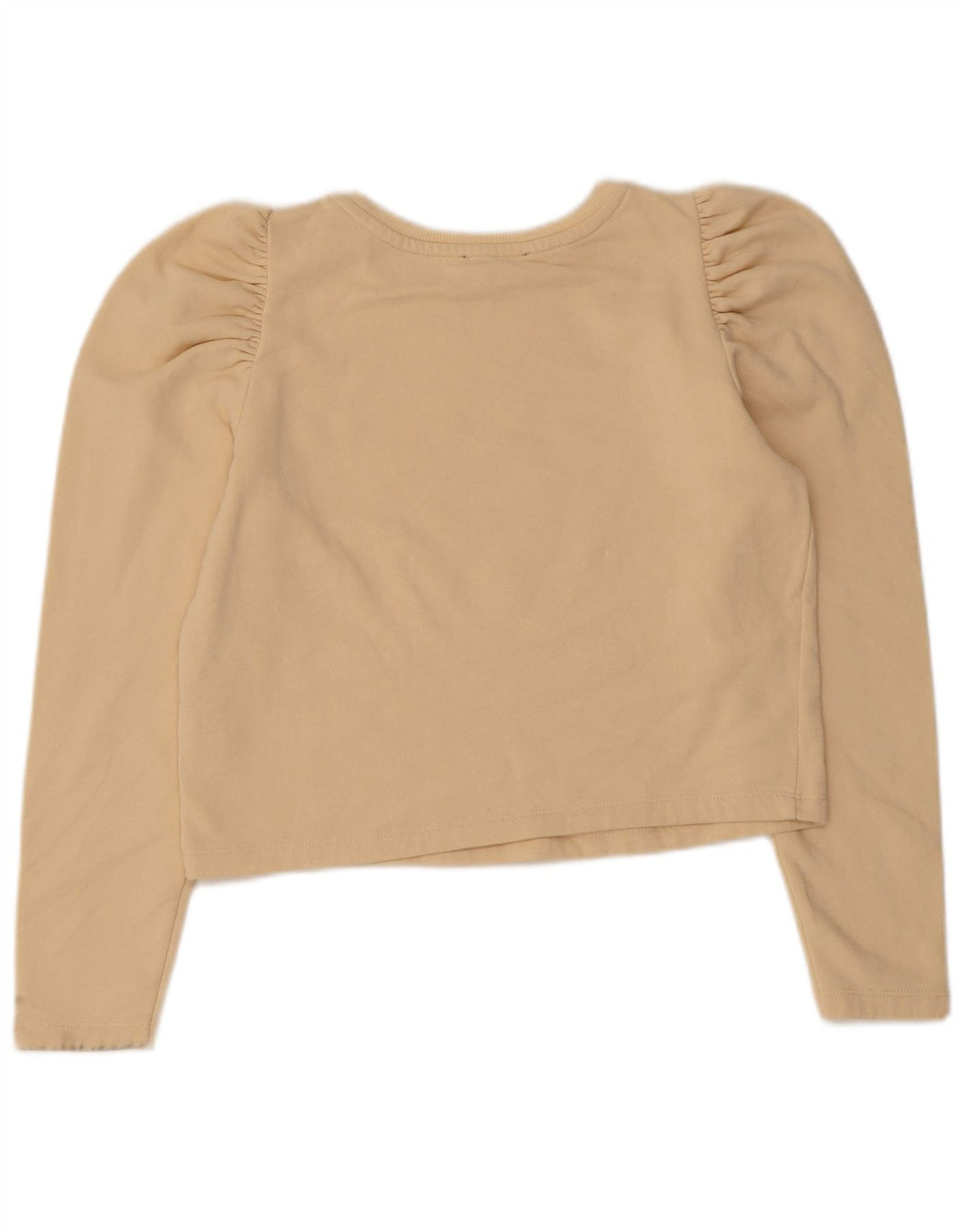 Zara Womens Crop Top Long Sleeve UK 10 Small Beige Cotton