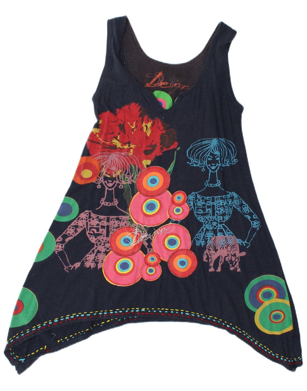 Desigual Womens Sleeveless Tunic Dress UK 12 Medium Navy Blue Geometric