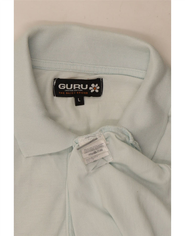 Guru Mens Graphic Polo Shirt Large Blue Floral Cotton