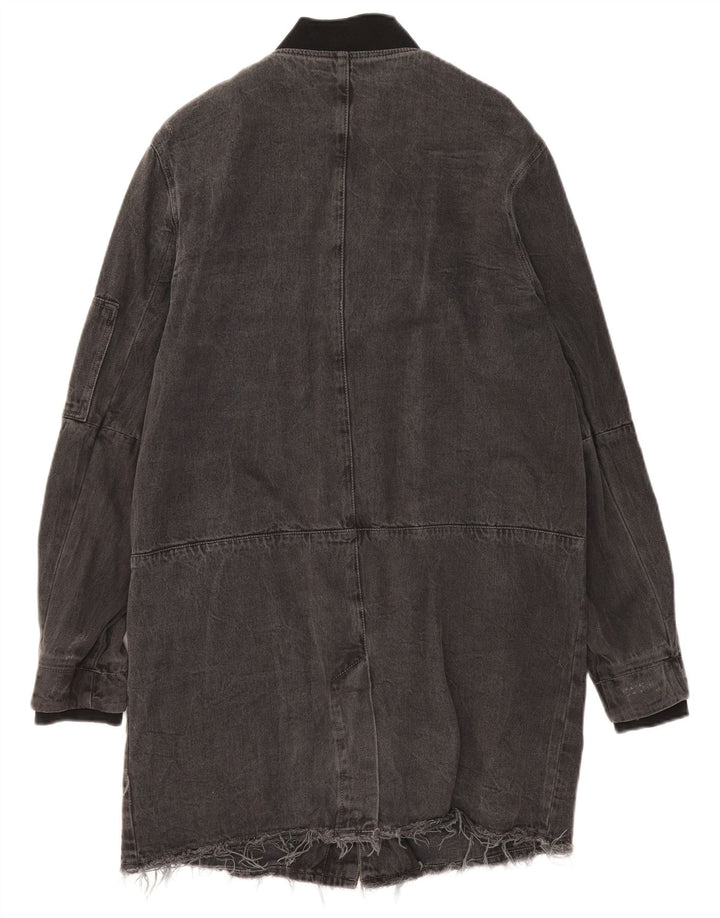 Zara Mens Denim Coat UK 42 XL Grey Cotton
