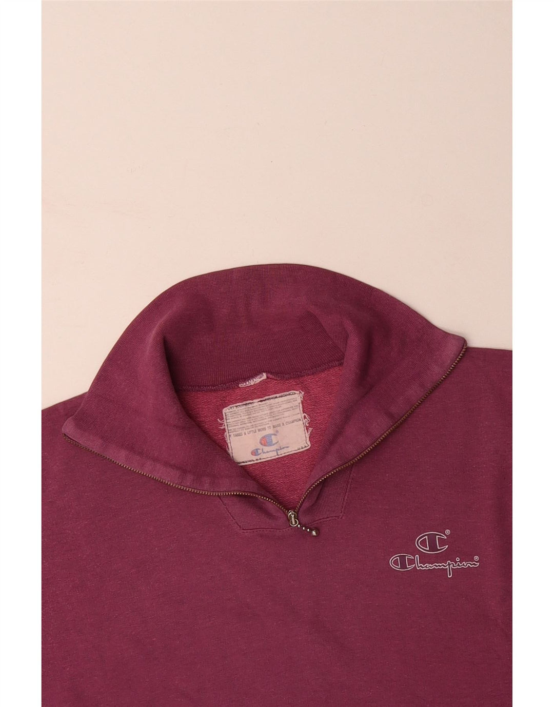 CHAMPION Mens Zip Neck Sweatshirt Jumper Medium Pink