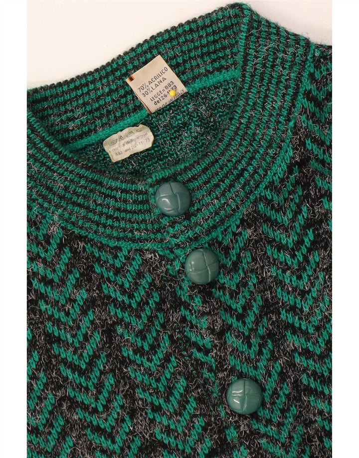 Vintage Mens Regular Fit Cardigan Sweater Medium Green Chevron Acrylic