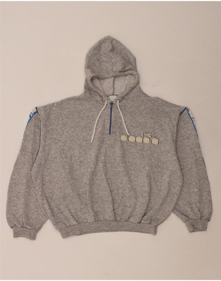DIADORA Womens Oversized Graphic Hoodie Jumper UK 12 Medium Grey