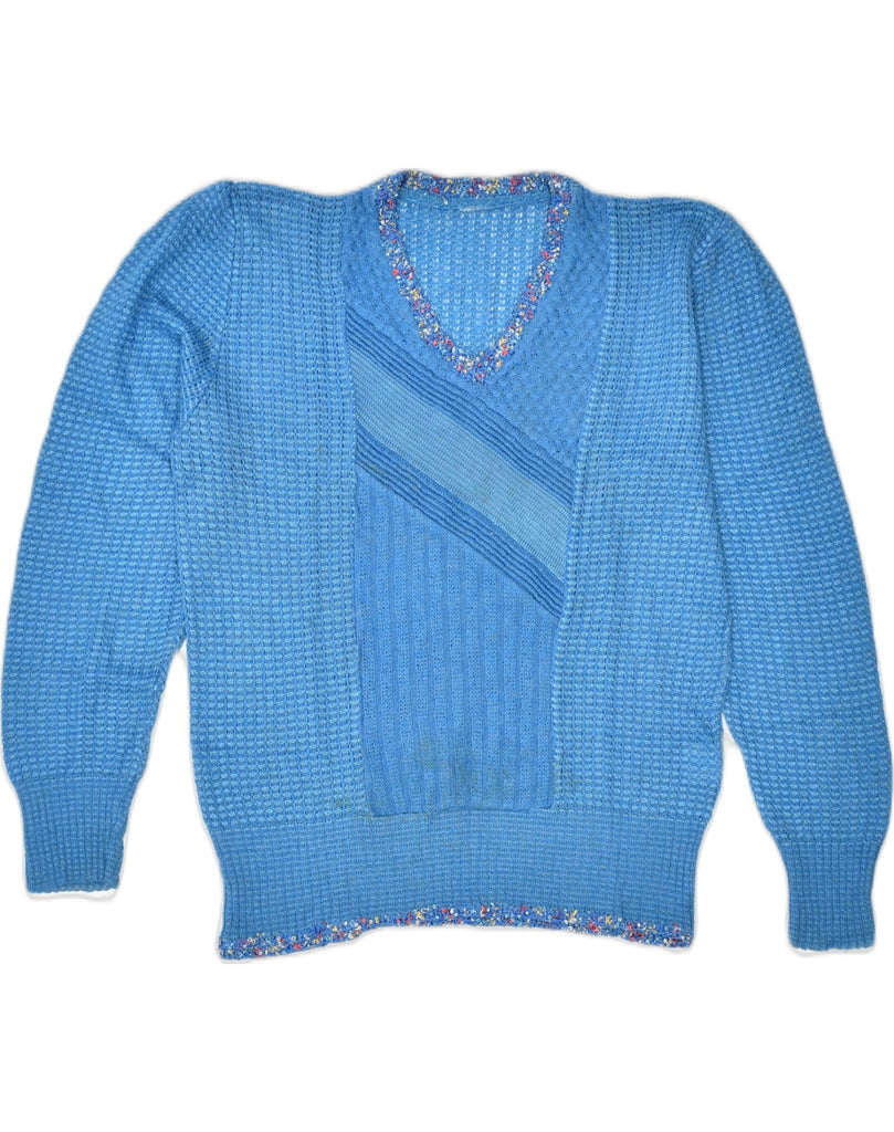 VINTAGE Womens V-Neck Jumper Sweater UK 14 Medium Blue Mohair | Vintage | Thrift | Second-Hand | Used Clothing | Messina Hembry 