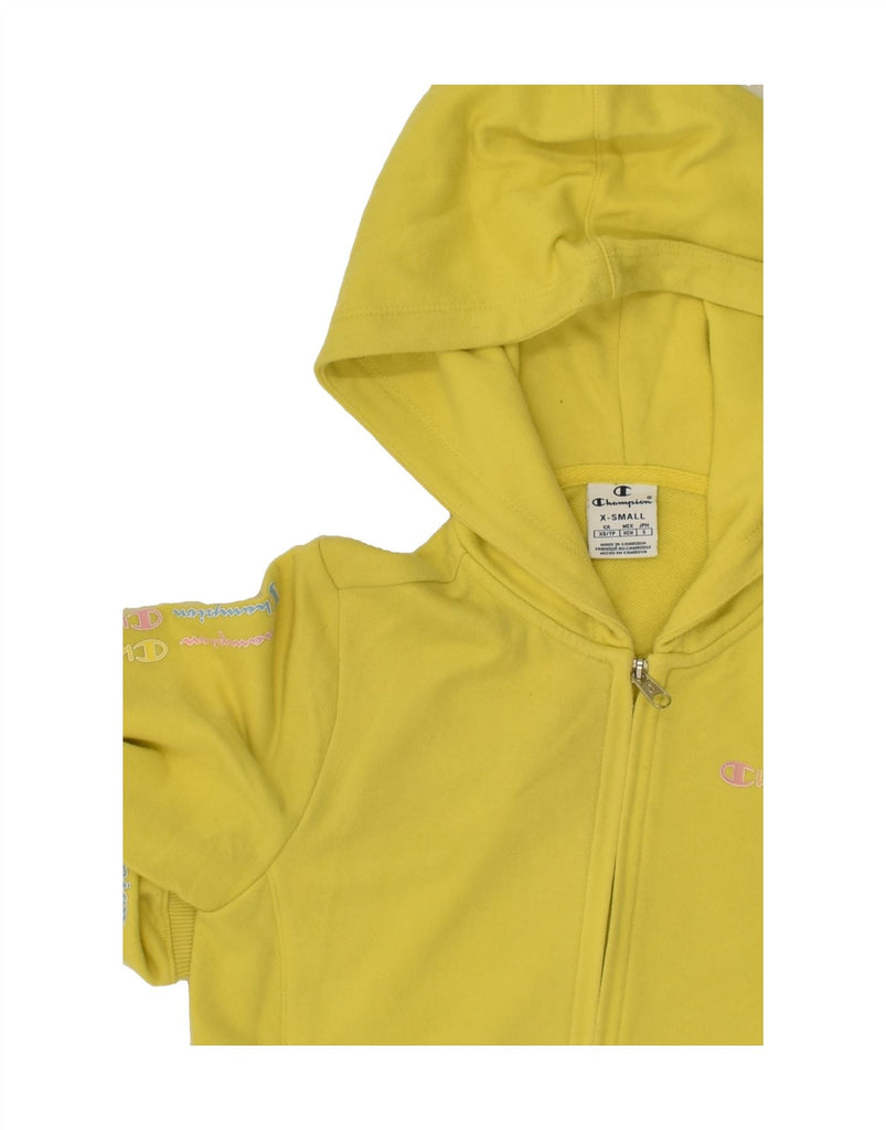 CHAMPION Womens Graphic Zip Hoodie Sweater UK 6 XS Yellow | Vintage Champion | Thrift | Second-Hand Champion | Used Clothing | Messina Hembry 