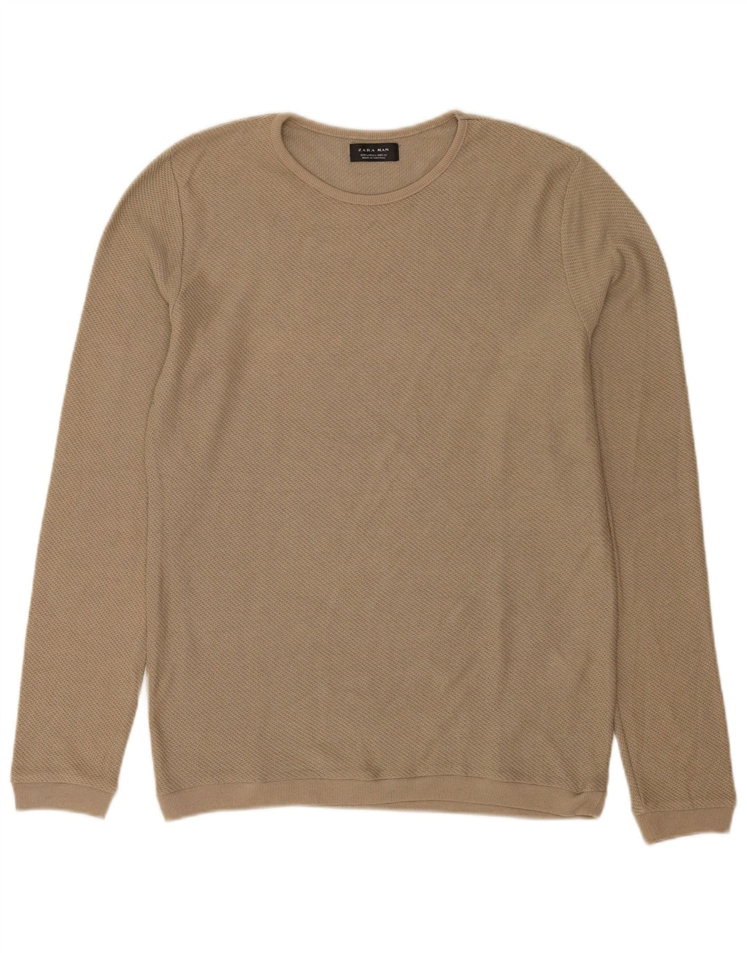Zara Mens Crew Neck Jumper Sweater Large Khaki Polyester