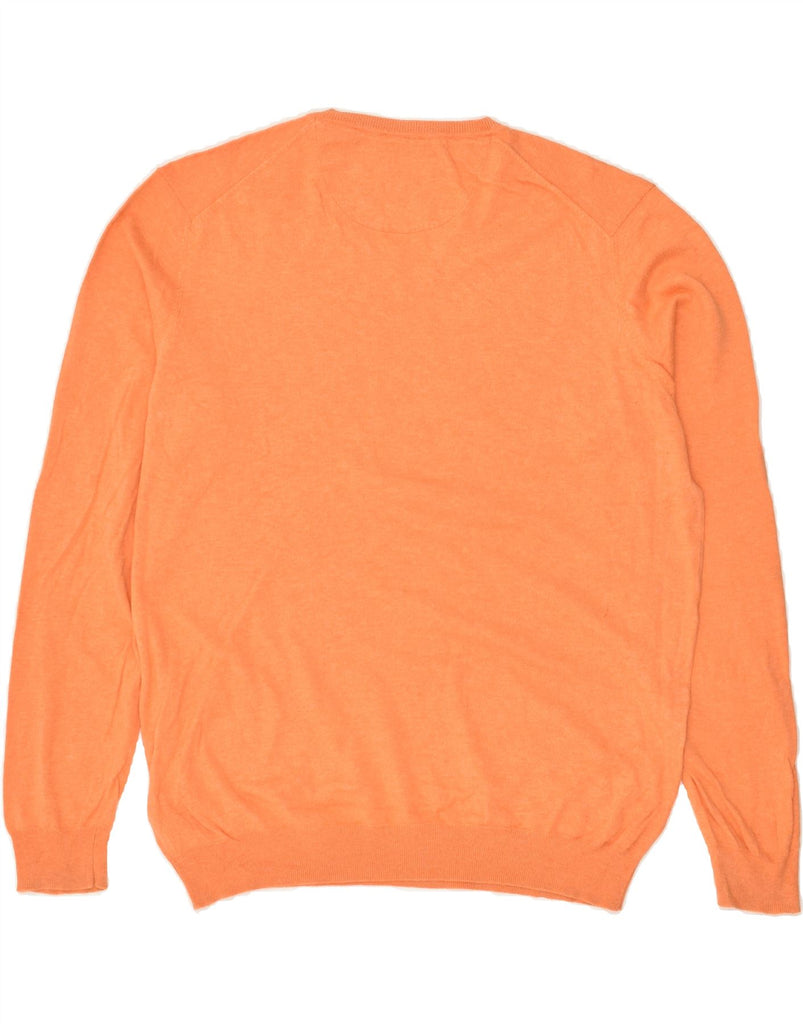 MASSIMO DUTTI Mens V-Neck Jumper Sweater  Large Orange Cotton | Vintage Massimo Dutti | Thrift | Second-Hand Massimo Dutti | Used Clothing | Messina Hembry 