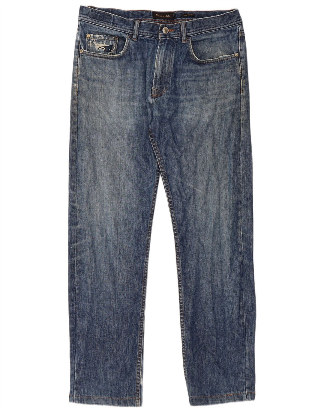 Massimo Dutti Mens Distressed Straight Jeans EU 42 Large W32 L29 Blue