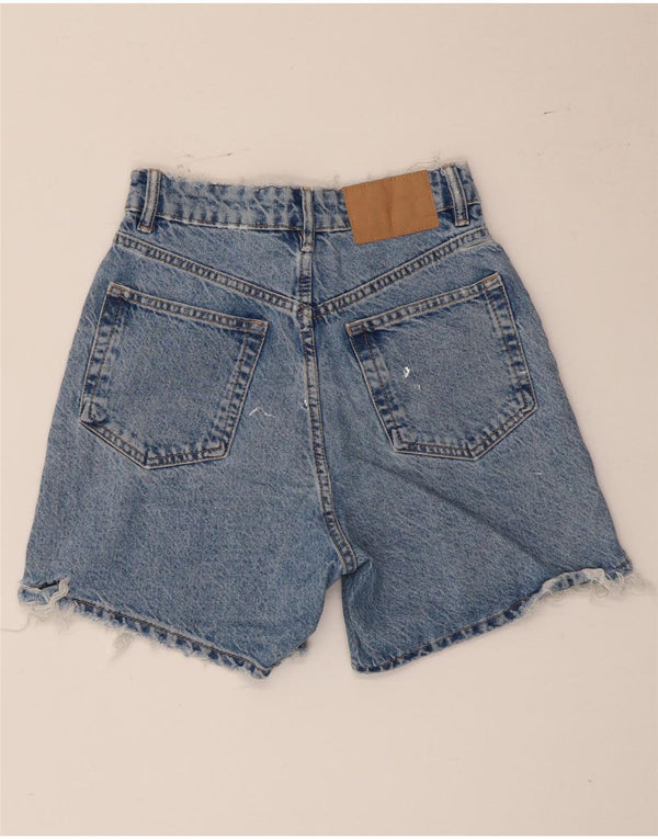 Zara Womens High Waist Denim Shorts EU 34 2XS W24 Blue Cotton
