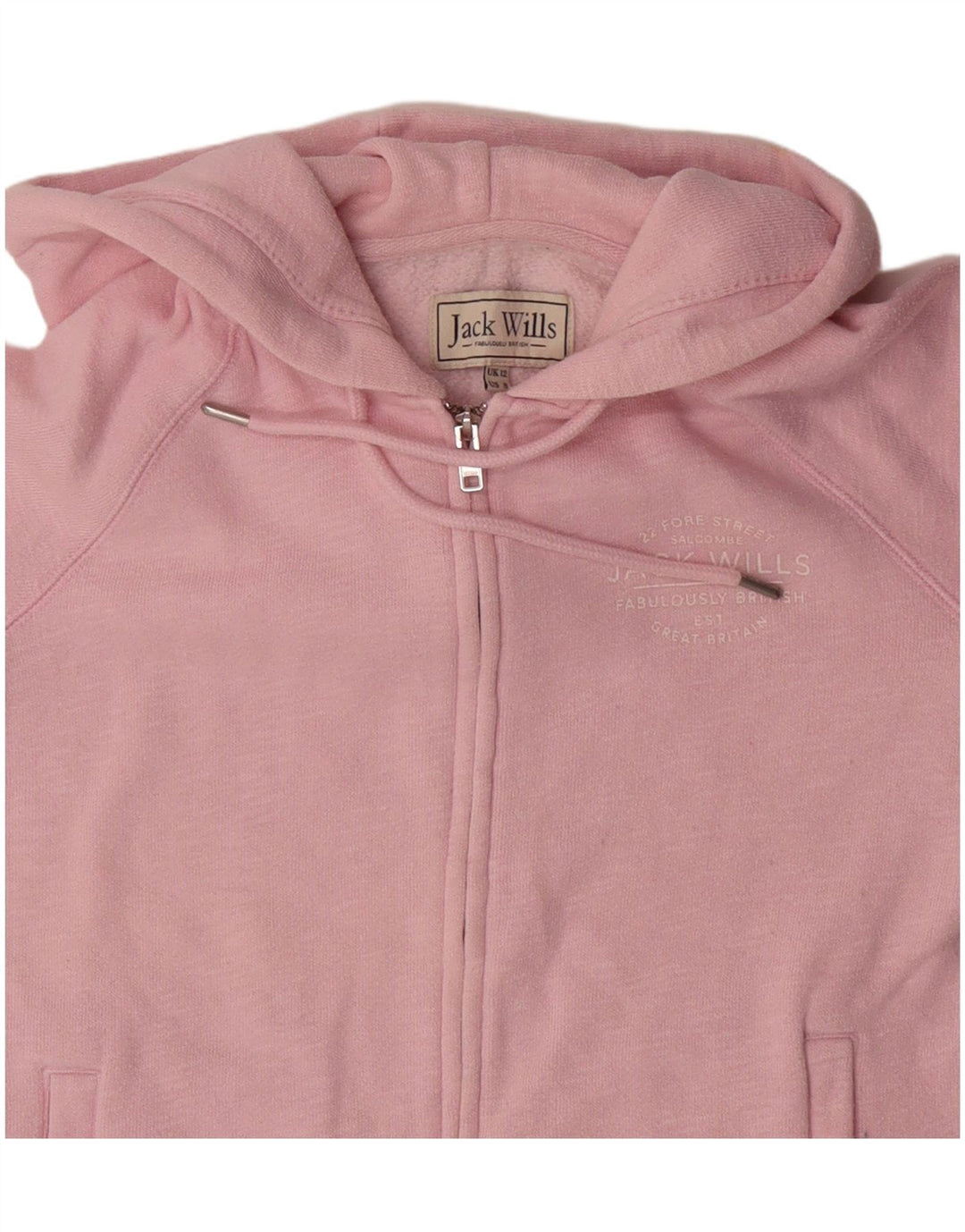Jack Wills Womens Zip Hoodie Sweater UK 12 Medium Pink Cotton