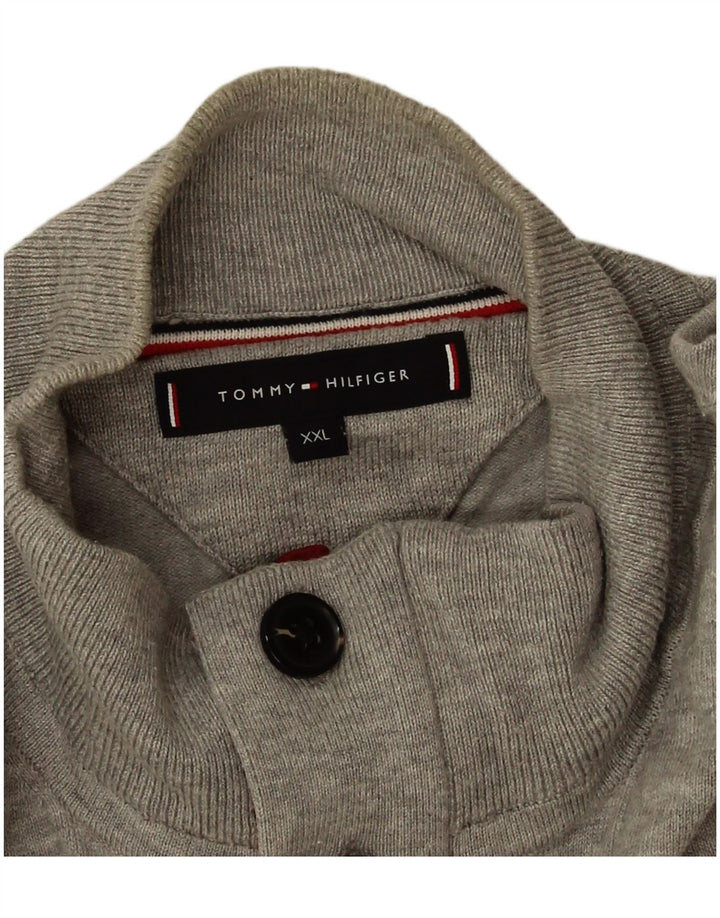 Tommy Hilfiger Mens Button Neck Jumper Sweater 2XL Grey Cotton