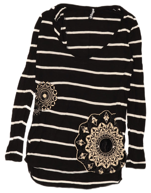 Desigual Womens Graphic Long Sleeve Tunic Top UK 12 Medium Black Striped