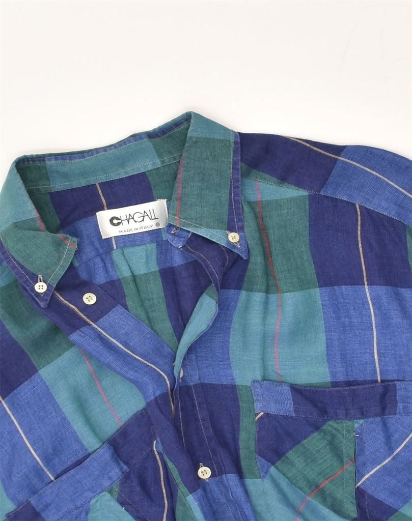 CHAGALL Mens Short Sleeve Shirt Small Navy Blue Plaid | Vintage Chagall | Thrift | Second-Hand Chagall | Used Clothing | Messina Hembry 