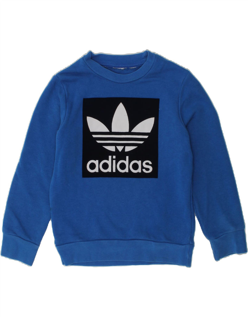 ADIDAS Boys Graphic Sweatshirt Jumper 5-6 Years Blue Cotton | Vintage Adidas | Thrift | Second-Hand Adidas | Used Clothing | Messina Hembry 