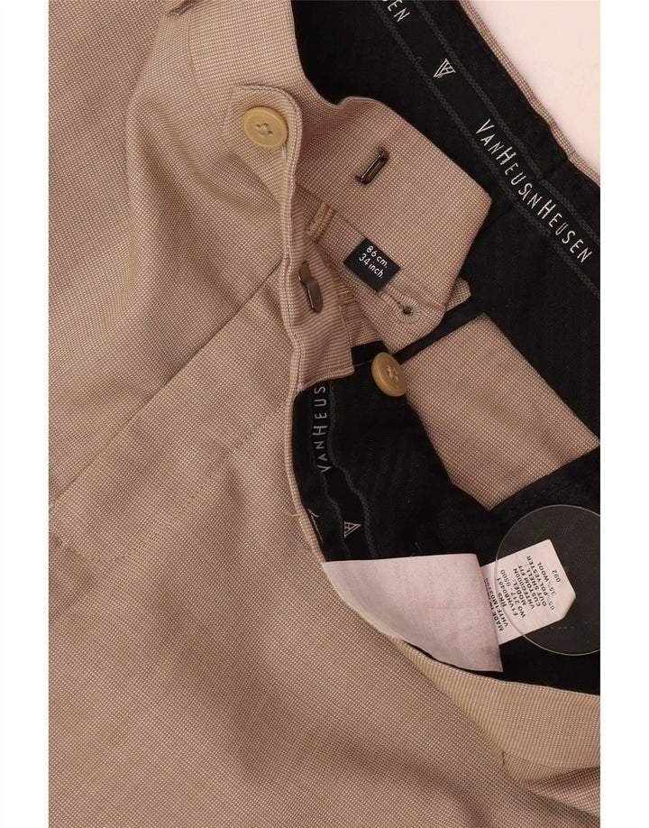 Van Heusen Mens Straight Suit Trousers W34 L30 Beige Polyester