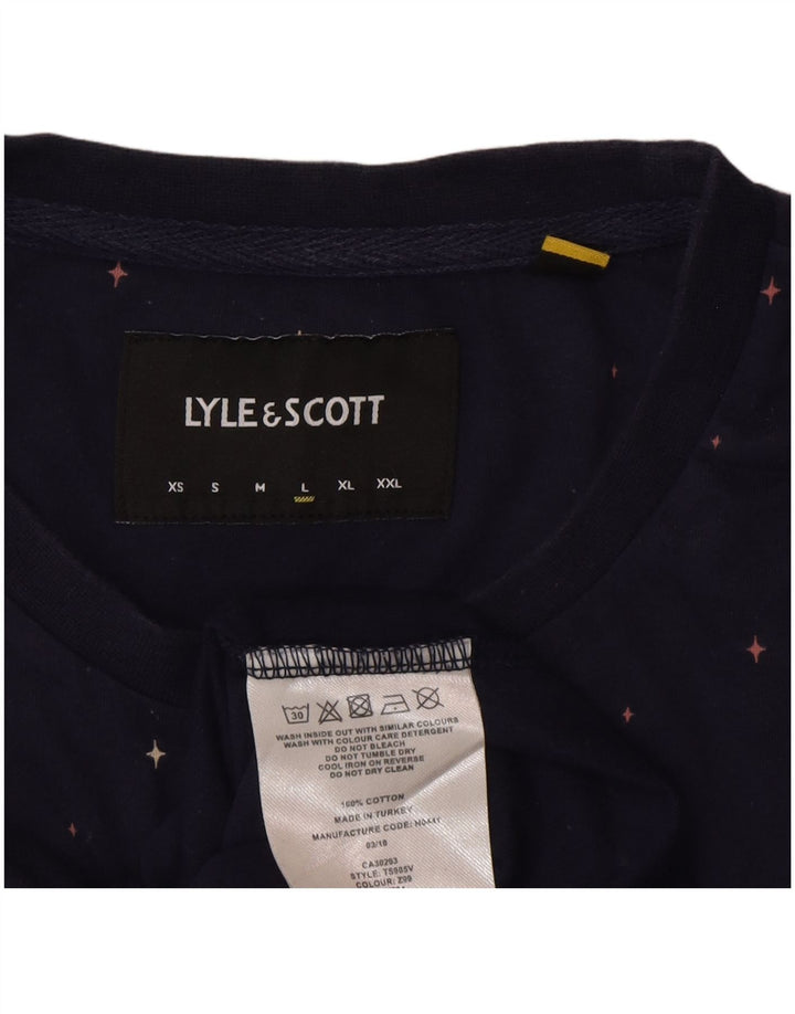Lyle & Scott Mens T-Shirt Top Large Navy Blue Flecked Cotton