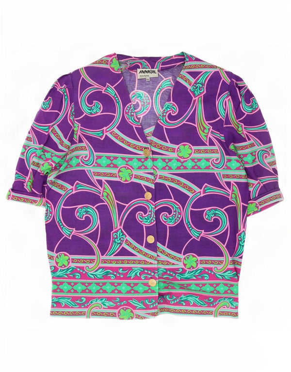Vintage Womens Short Sleeve Shirt Blouse IT 50 XL Purple Paisley