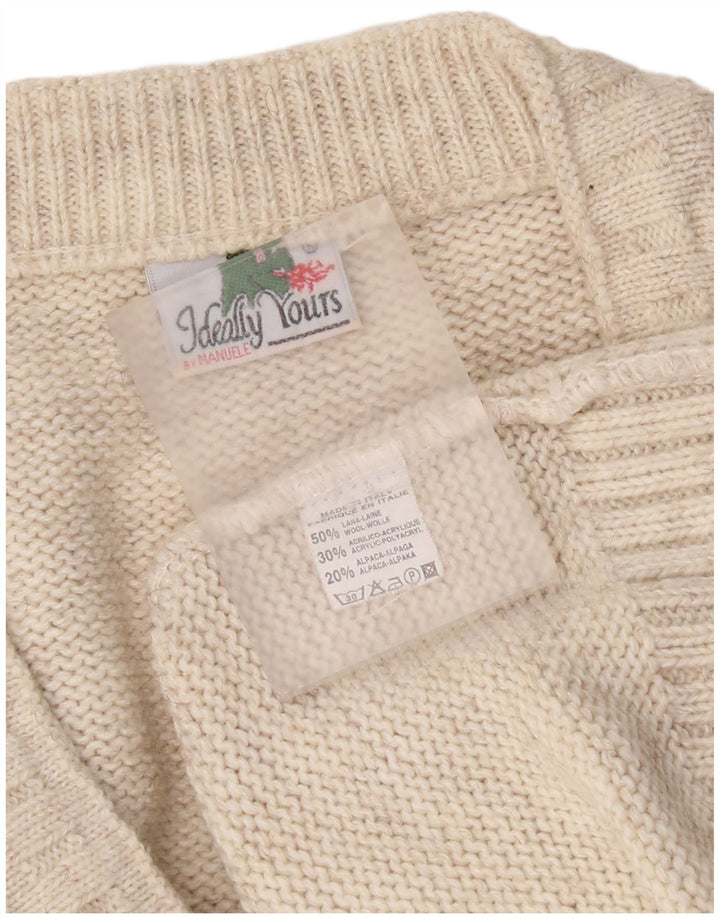 Vintage Mens V-Neck Jumper Sweater XL Beige Wool