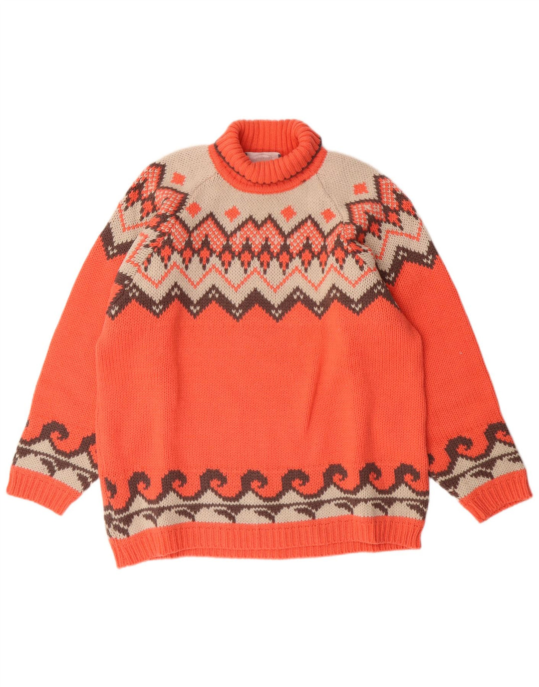 Kaos Womens Turtle Neck Jumper Sweater UK 16 Large Orange Fair Isle