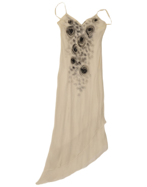 Vintage Womens Asymmetric Maxi Dress UK 12 Medium Off White Floral