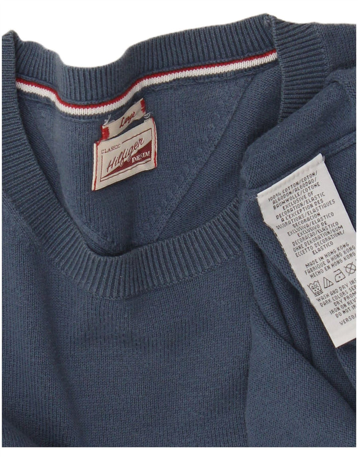 Tommy Hilfiger Mens Crew Neck Jumper Sweater Large Blue Cotton