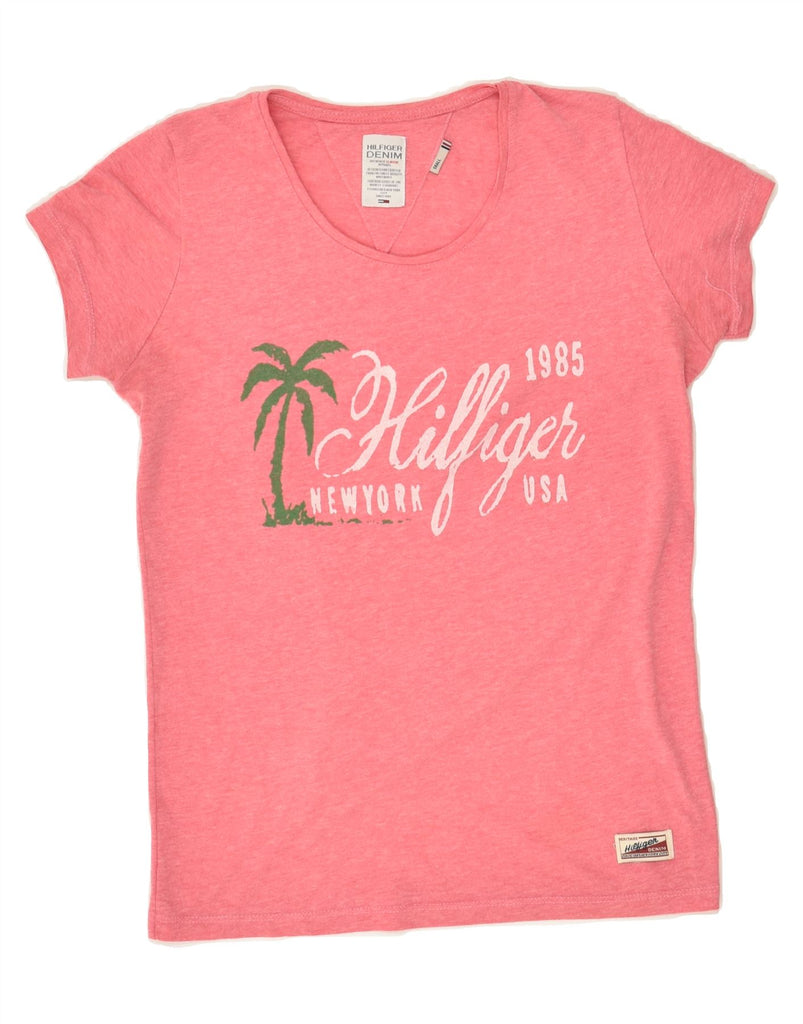 TOMMY HILFIGER Womens Graphic T-Shirt Top UK 10 Small Pink Vintage Tommy Hilfiger and Second-Hand Tommy Hilfiger from Messina Hembry 