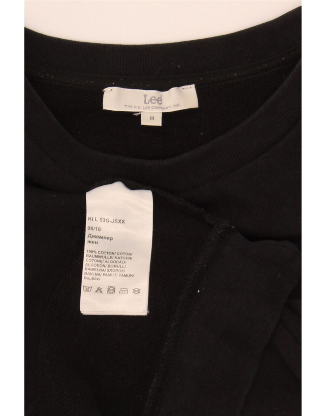 LEE Womens Graphic Sweatshirt Jumper UK 14 Medium Black Cotton Vintage Lee and Second-Hand Lee from Messina Hembry 