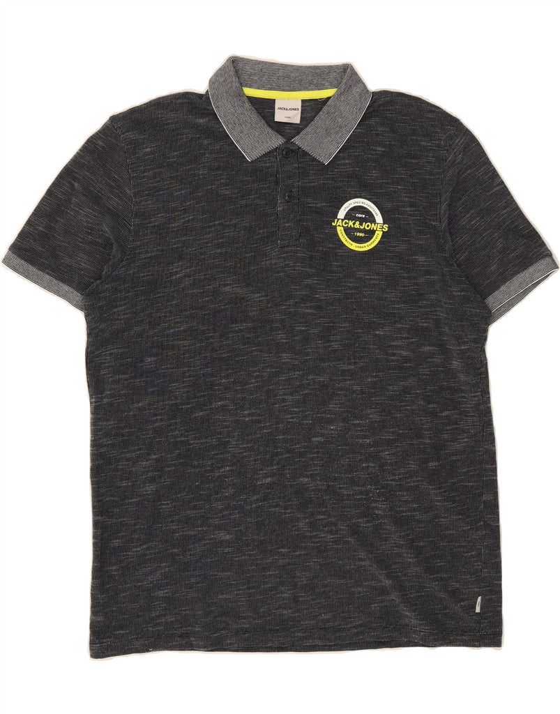 JACK & JONES Mens Polo Shirt 2XL Black Flecked Cotton Vintage Jack & Jones and Second-Hand Jack & Jones from Messina Hembry 