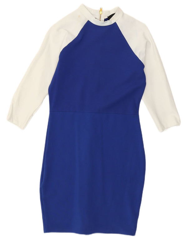 KAREN MILLEN Womens Bodycon Dress UK 12 Medium Blue Colourblock Modern