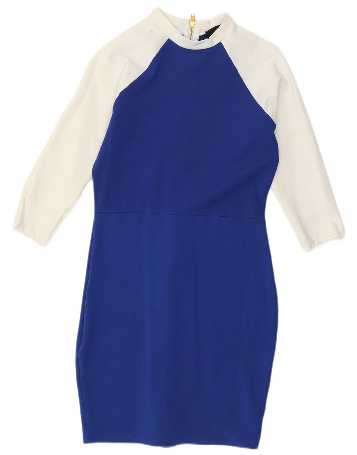 KAREN MILLEN Womens Bodycon Dress UK 12 Medium Blue Colourblock Modern