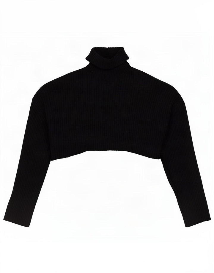 Zara Womens Oversized Crop Roll Neck Jumper Sweater UK 10 Small Black