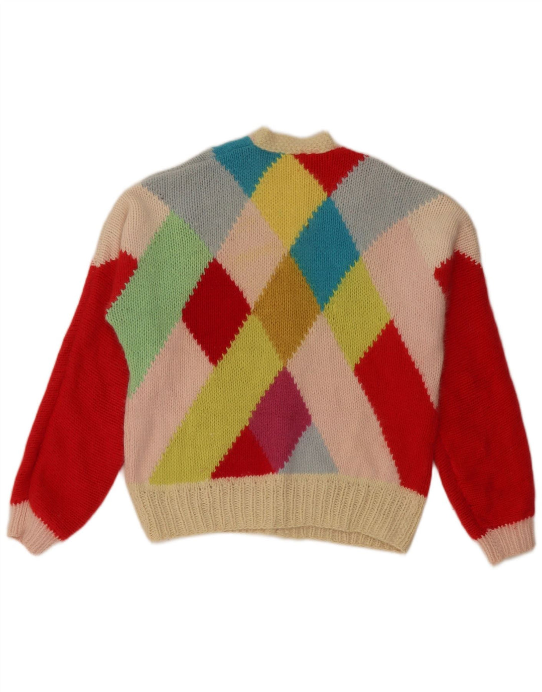 VINTAGE Womens Cardigan Sweater UK 14 Large Multicoloured Argyle/Diamond
