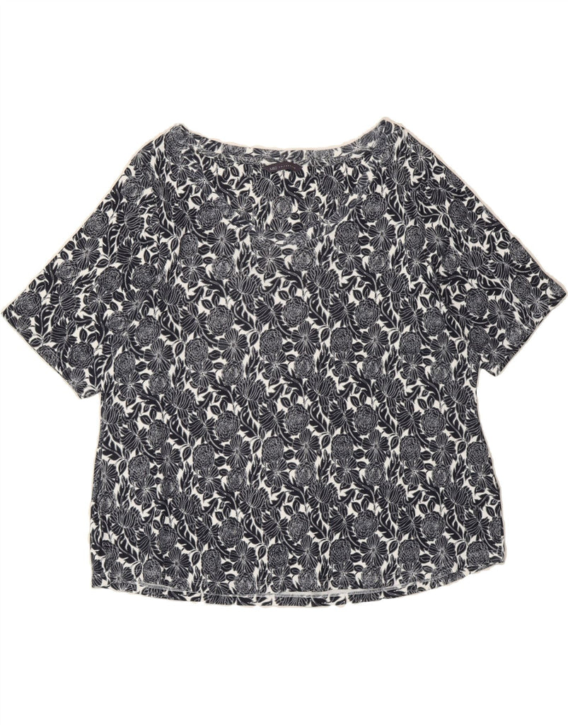 MARKS & SPENCER Womens Blouse Top UK 24 4XL  Black Floral Cotton Vintage Marks & Spencer and Second-Hand Marks & Spencer from Messina Hembry 