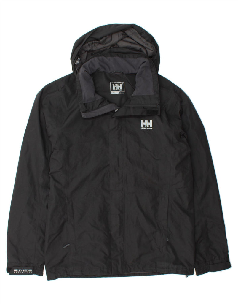 HELLY HANSEN Mens Hooded Windbreaker Jacket UK 38 Medium Black Polyester Vintage Helly Hansen and Second-Hand Helly Hansen from Messina Hembry 