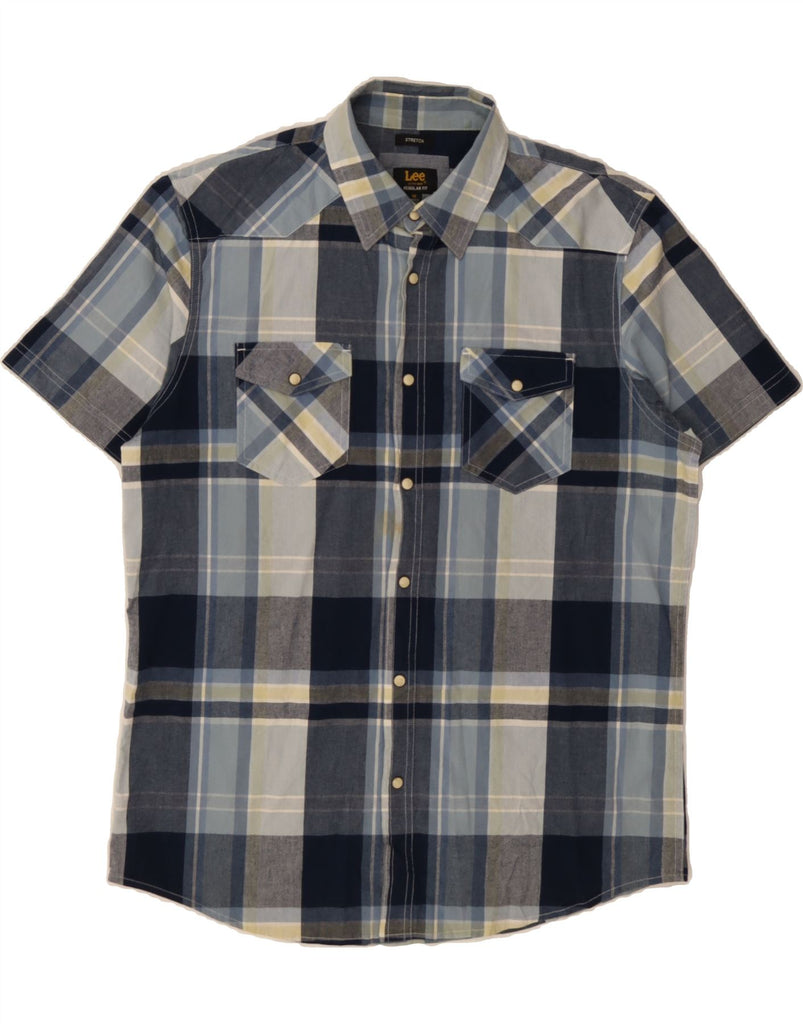 LEE Mens Regular Fit Short Sleeve Shirt Medium Navy Blue Check Cotton Vintage Lee and Second-Hand Lee from Messina Hembry 