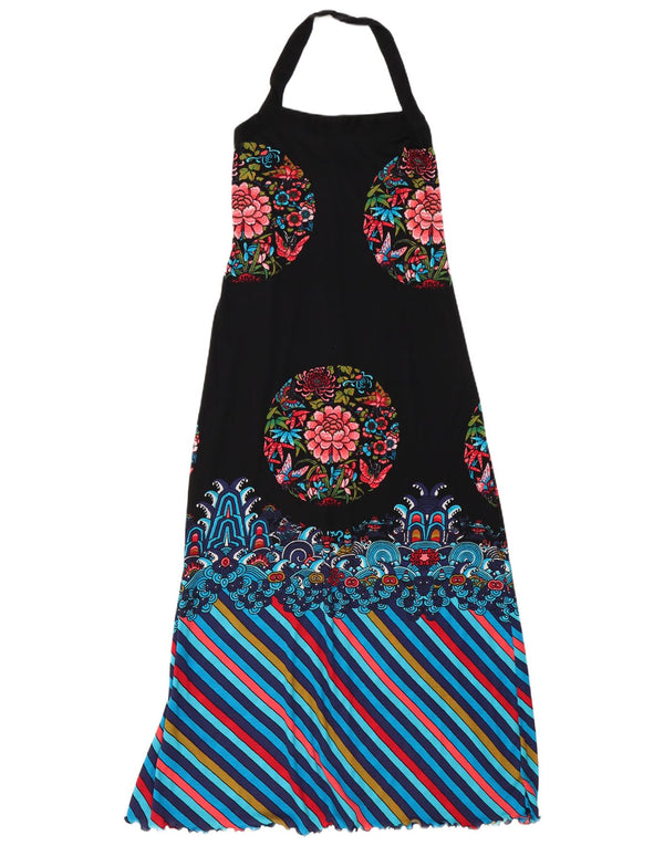 Vintage Womens Maxi Halter Dress UK 10 Small Black Floral