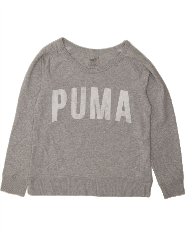 PUMA Womens Graphic Sweatshirt Jumper UK 12 Medium Grey Vintage Puma and Second-Hand Puma from Messina Hembry 