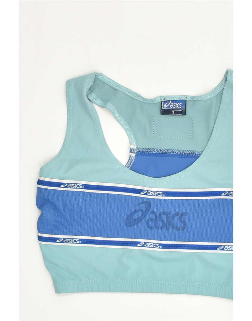 ASICS Womens Sport Bra Vest Top UK 8 Small Blue Colourblock Nylon | Vintage Asics | Thrift | Second-Hand Asics | Used Clothing | Messina Hembry 