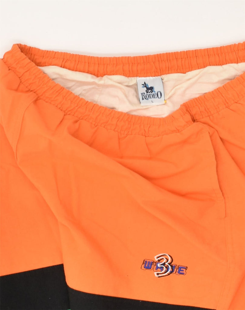 RODEO Mens Sport Shorts Large Orange Colourblock Polyester | Vintage Rodeo | Thrift | Second-Hand Rodeo | Used Clothing | Messina Hembry 